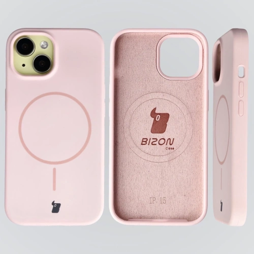 Husa roz pal Bizon Soft Case pe un birou alb