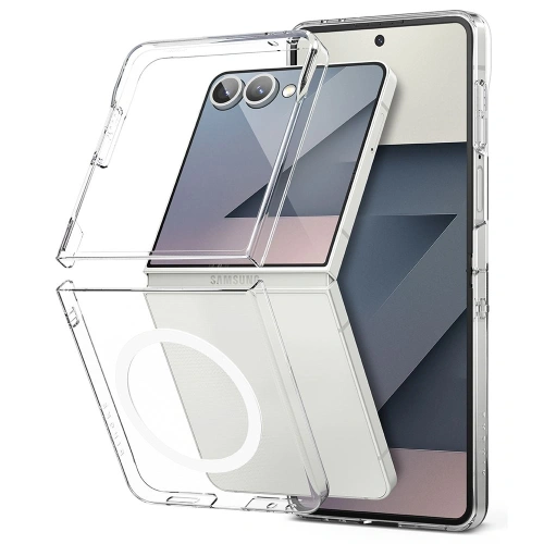Etui Ringke zamontowane na Samsung Galaxy Z Flip 7, podkreślające jego elegancki design.