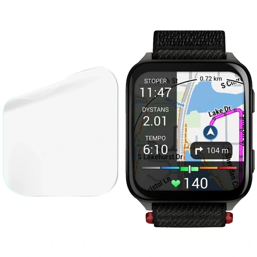Hydrogel-Folie wird auf den Bildschirm der Garmin Venu X1 Smartwatch aufgetragen.