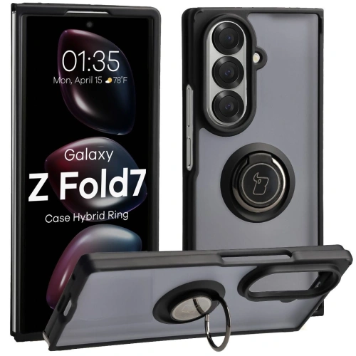 Etui Bizon Case Hybrid Ring do Samsung Galaxy Z Fold7 w kolorze przydymionym z czarną ramką