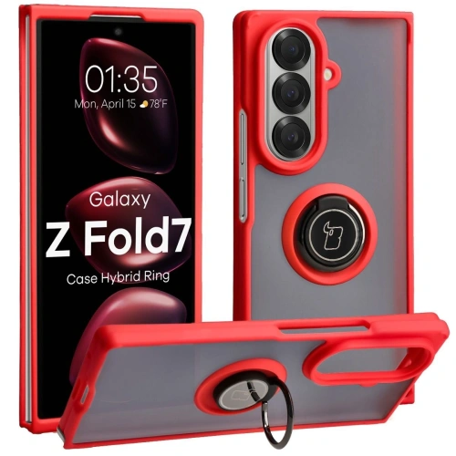 Etui Bizon Case Hybrid Ring w kolorze przydymionym z czerwoną ramką dla Samsung Galaxy Z Fold7