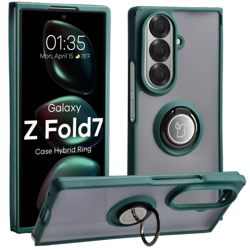 Etui z uchwytem na palec Bizon Case Hybrid Ring w ciemnozielonej ramce dla Samsung Galaxy Z Fold7