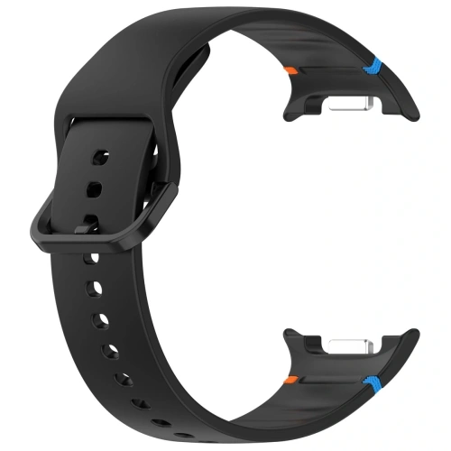 Prim-plan pe brățara din silicon neagră Bizon Strap, perfectă pentru smartwatch-ul Samsung Galaxy Watch 8.