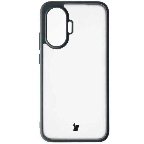 Hülle Bizon Case Angelo für Xiaomi POCO F7 mit halbtransparentem Gehäuse und grauen Details.