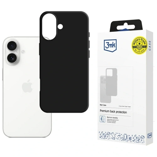 Etui 3MK Matt Case w kolorze czarnym, wykonane z TPU, idealne do iPhone 17, z widocznymi precyzyjnymi wycięciami.