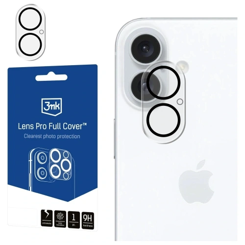 Ochrona na obiektyw aparatu 3MK Lens Pro Full Cover do Apple iPhone 17, z bliska, ukazująca szczegóły szkła.