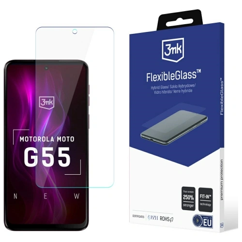 Szkło hybrydowe 3MK FlexibleGlass do Motorola Moto G55 5G, precyzyjnie dopasowane i łatwe w aplikacji.