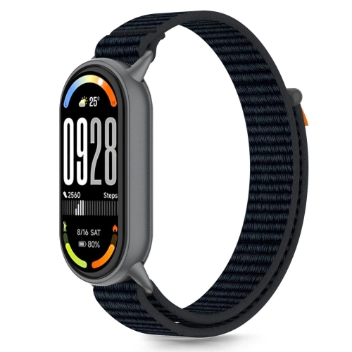Pasek Tech-Protect Nylon Stripe w kolorze czarnym i pomarańczowym na Xiaomi Smart Band 8 / 9 / 10 / NFC.