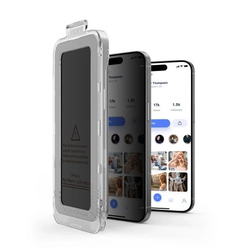 Szkło prywatyzujące na iPhone 15, zapewniające bezpieczeństwo i prywatność.