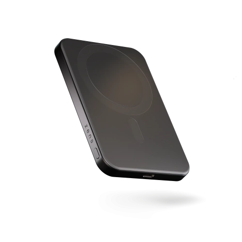 Powerbank magnetyczny ZENS Slim Qi2 w kolorze czarnym, idealny do ładowania urządzeń mobilnych.