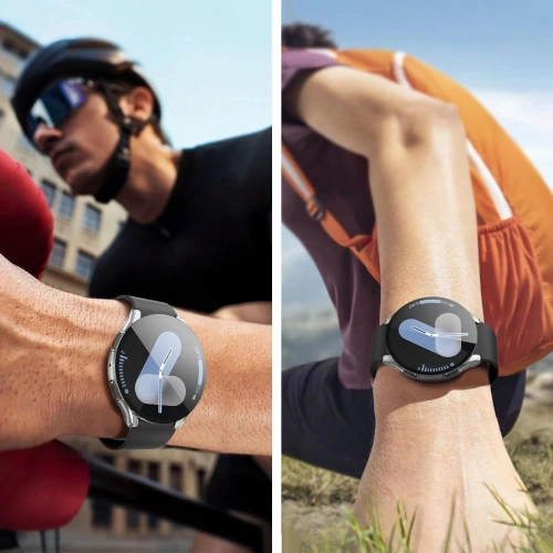Etui zamontowane na Samsung Galaxy Watch 8 44mm, prezentujące jego elegancki wygląd.