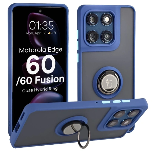 Etui Bizon Case Hybrid Ring w kolorze granatowym, idealne do Motorola Edge 60 Fusion / 60.