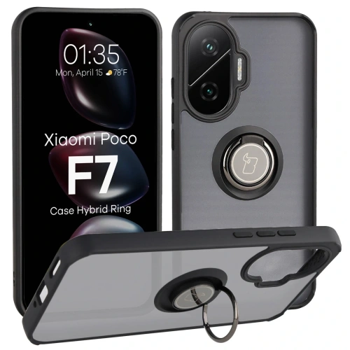 Etui Bizon Case Hybrid Ring w kolorze przydymionym z czarną ramką na telefon Xiaomi POCO F7
