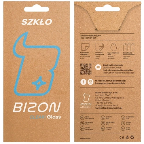 Opakowanie szkła hartowanego Bizon Glass Clear 2, prezentujące wszystkie jego cechy.