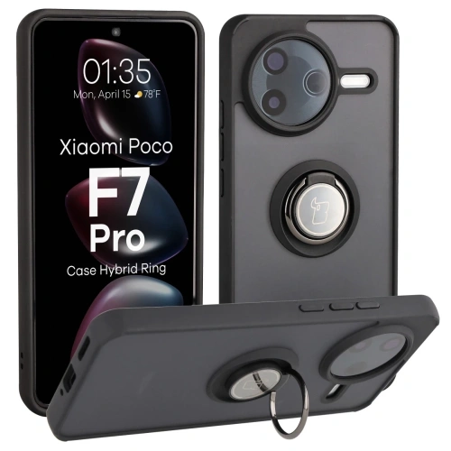 Etui Bizon Case Hybrid Ring dla Xiaomi POCO F7 Pro z uchwytem na palec w kolorze czarnym