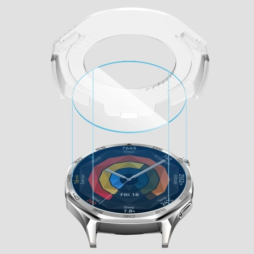 Szkło hartowane Tech-Protect na zegarku Huawei Watch GT 5, idealne dopasowanie.