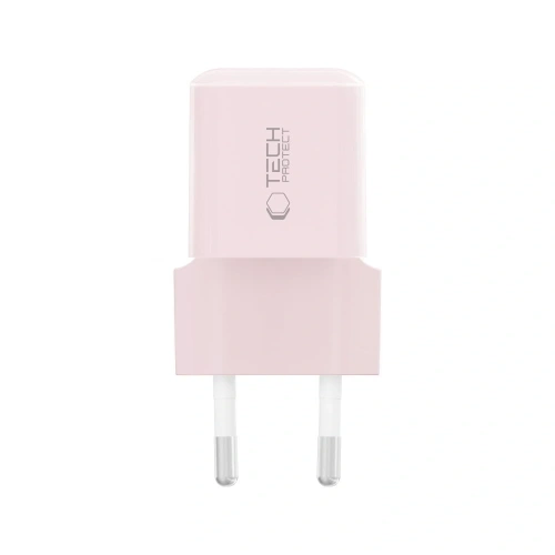 Ładowarka PD 25W Tech-Protect w kolorze różowym, doskonała do codziennego użytku.