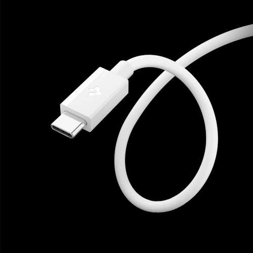Zbliżenie na kabel USB-C Spigen, ukazujące wysoką jakość wykonania.
