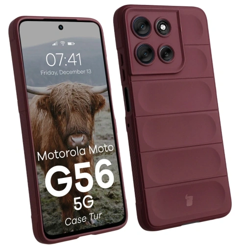 Etui Bizon Case Tur w burgundowym kolorze, pasujące do Motorola Moto G56 5G.