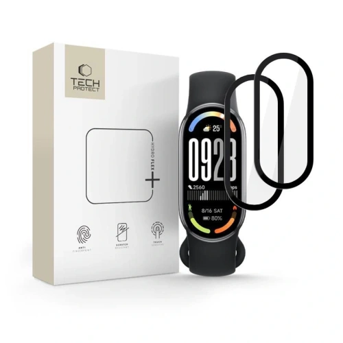 Szkło hybrydowe Tech-Protect Glass Flex+ dla Xiaomi Smart Band 10 w kolorze czarnym.
