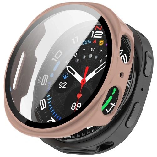 Różowe etui do zegarka w zestawie ze szkłem ochronnym, idealne dla Samsung Galaxy Watch 8