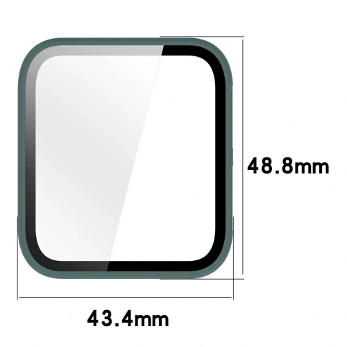 Zielone etui Bizon Case+Glass z bliska, ukazujące detale i wycięcia.