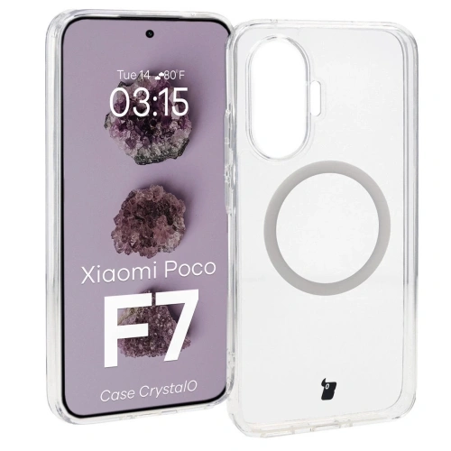 Etui z pierścieniem magnetycznym Bizon Case CrystalO do Xiaomi POCO F7 w przezroczystym kolorze