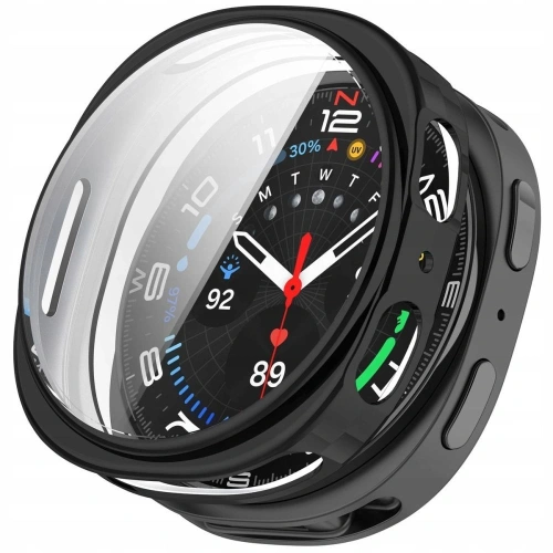 Etui z szybką Tech-Protect Defense w kolorze czarnym, idealne do Samsung Galaxy Watch 8 40mm.