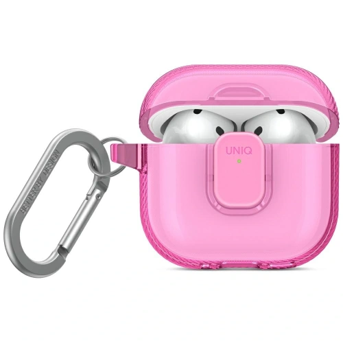 Etui UNIQ Glase Pro w kolorze różowym, idealne do Apple AirPods 4, wykonane z trwałego materiału TPU.