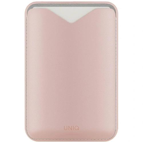 Portfel magnetyczny UNIQ Lyden Evo w kolorze różowym, z funkcją podstawki do wygodnego korzystania.