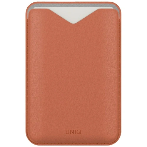 Portfel magnetyczny UNIQ Lyden Evo w kolorze terracotta, z funkcją podstawki i eleganckim designem.