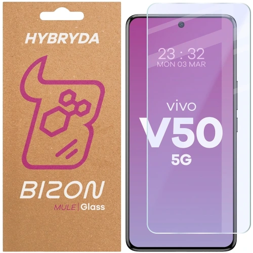 Elastyczne szkło hybrydowe Bizon Glass Mule do Vivo V50 5G, widok z przodu.