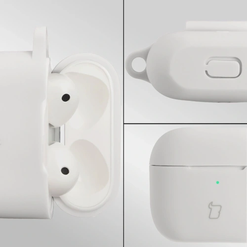 Stylowe etui do AirPods 3 w białym kolorze, z funkcjonalnym karabińczykiem.