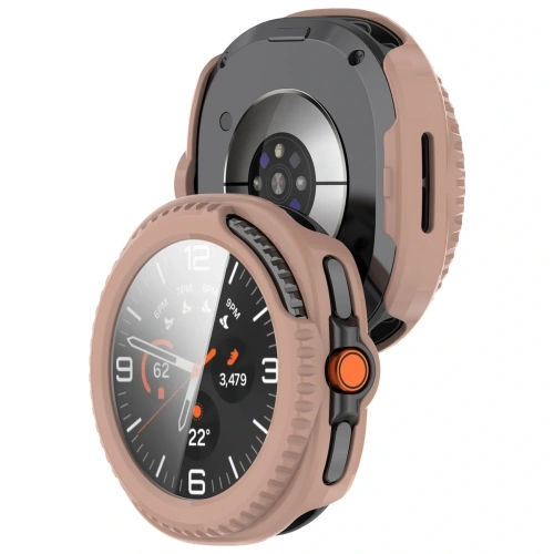 Etui Bizon Case+Glass Watch w różowym kolorze, idealne do Samsung Galaxy Watch 8 Classic 46mm.