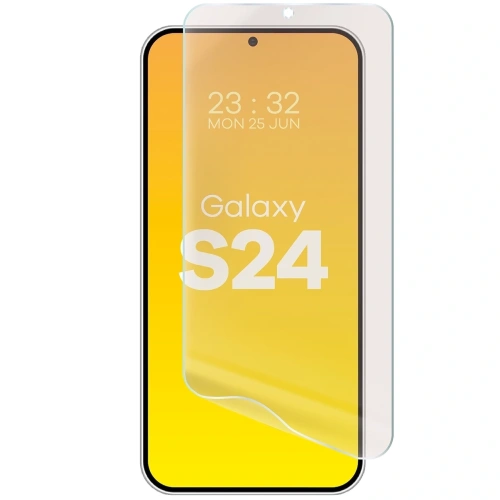 Folia matowa Bizon Glass Film Sun, aplikowana na ekran telefonu Samsung Galaxy S24.