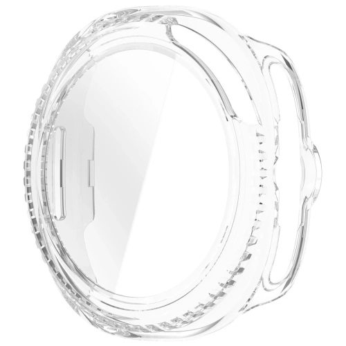 Zbliżenie na przezroczyste etui Bizon Case+Glass do Samsung Galaxy Watch 8 Classic 46mm