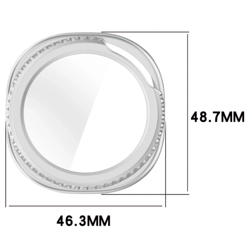 Zbliżenie na etui z szkłem, idealnie dopasowane do zegarka Samsung Galaxy Watch 8 Classic
