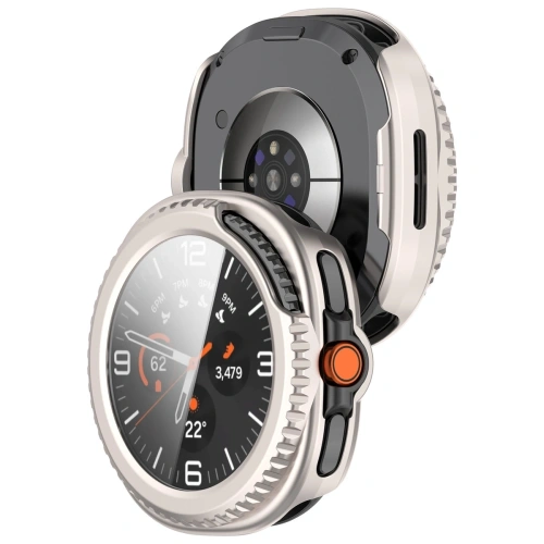 Etui ze szkłem Bizon Case+Glass do Samsung Galaxy Watch 8 Classic w kolorze szampańskim
