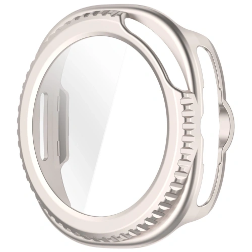 Etui Bizon Case+Glass na Samsung Galaxy Watch 8 Classic w eleganckim szampańskim kolorze