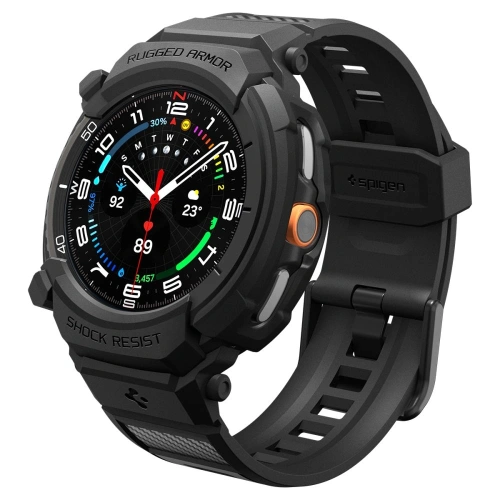 Etui Spigen Rugged Armor Pro w kolorze matowej czerni, idealne dla Samsung Galaxy Watch 8 Classic 46mm.
