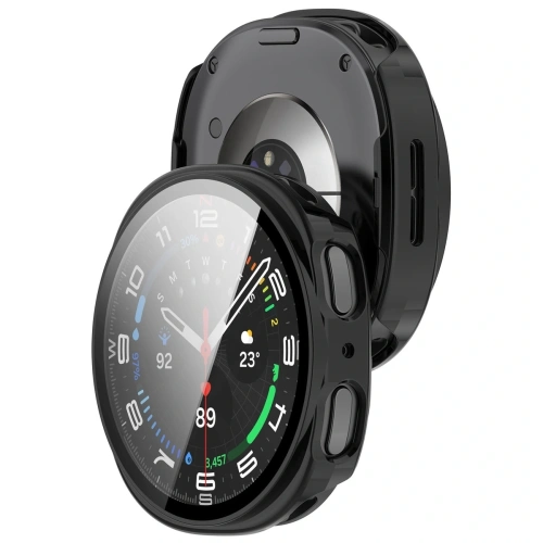 Etui ze szkłem do zegarka Bizon Case+Glass Watch w kolorze czarnym, idealne do Samsung Galaxy Watch 8 40mm.
