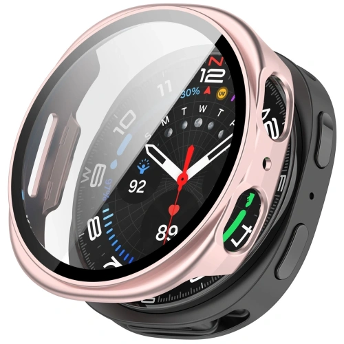 Zegarek Samsung Galaxy Watch 8 40mm w etui Bizon Case+Glass Watch w satynowo różowym odcieniu.