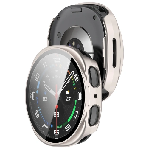 Etui ze szkłem do zegarka Bizon Case+Glass Watch w kolorze szampańskim dla Samsung Galaxy Watch 8 40mm