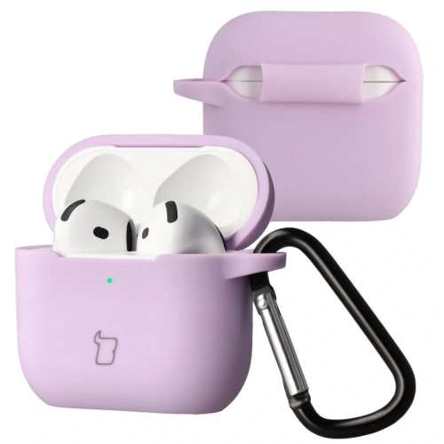 Silikonowe etui Bizon Case w kolorze lawendowym, idealne do Apple AirPods 4.