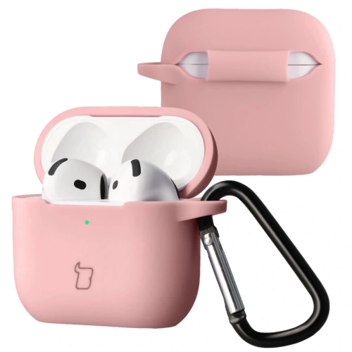 Silikonowe etui Bizon Case w jasnoróżowym kolorze, idealne do Apple AirPods 4.