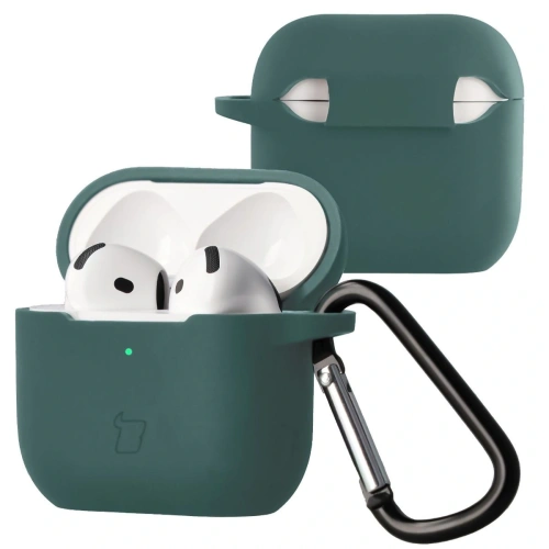 Silikonowe etui Bizon Case w ciemnozielonym kolorze, idealne do Apple AirPods 4.