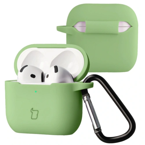 Silikonowe etui Bizon Case w jasnozielonym kolorze, idealne do Apple AirPods 4.