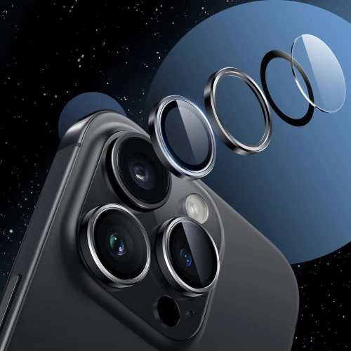 Osłona aparatu Tech-Protect Camring Fit+ zamontowana na Apple iPhone 17, doskonała ochrona.