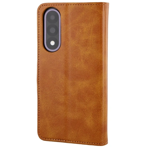 Brązowe etui z klapką Bizon Case Pocket, elegancka ochrona dla Twojego telefonu.