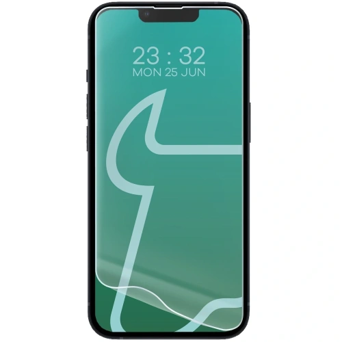 Zbliżenie na folię hydrożelową Bizon Glass Hydrogel na ekranie iPhone 13